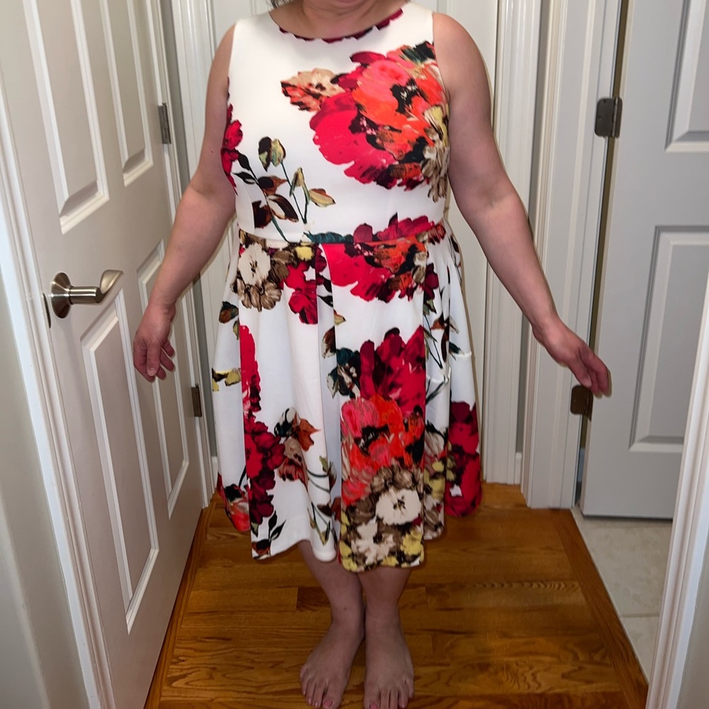 Beautiful red and white casual floral Roz & Ali women’s dress